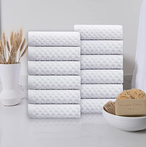 COTTON CRAFT Euro Spa Waffle Wash Cloth - Set of 12 White Washcloth | Luxury Face Towel Set - 100% Cotton - Soft Plush Absorbent Low Lint Quick Dry - Gym Shower Beach Bath Kitchen - 12x12 inches - color: White, size: 12 Pack Wash Cloths