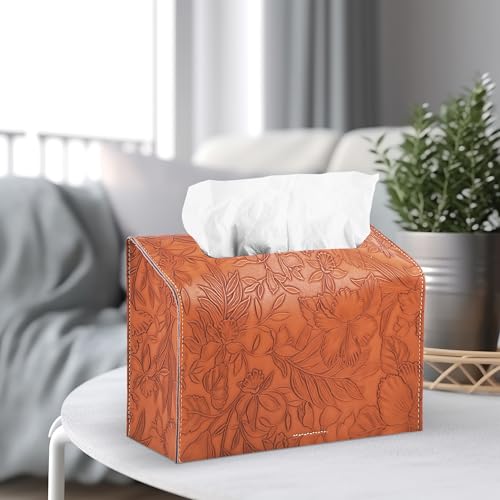 Leather Cover for Disposable Paper Hand Towel Box, Compatible with Kleenex Paper Hand Towel(1-Carved Brown) - color: 1-carved Brown