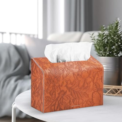 Leather Cover for Disposable Paper Hand Towel Box, Compatible with Kleenex Paper Hand Towel(1-Carved Brown) - color: 1-carved Brown