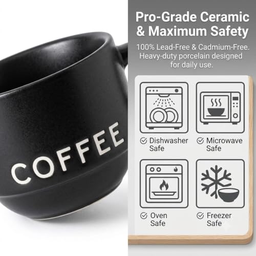 ASTRUE Matte Black Espresso Cups, 4 oz Stackable Porcelain Demitasse Coffee Mugs, Set of 4 - size: 4 oz