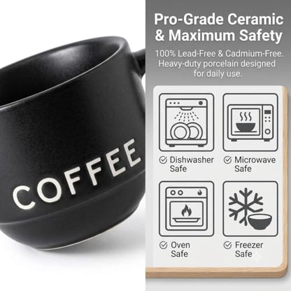 ASTRUE Matte Black Espresso Cups, 4 oz Stackable Porcelain Demitasse Coffee Mugs, Set of 4 - size: 4 oz