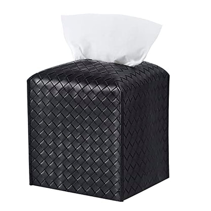 Tissue Box Cover PU Leather Tissue Holder Square Facial Tissue Case Facial Paper Organizer Dispenser for Bathroom, Vanity Countertop, Tabletop, Car, Black | PU Leather, Easy to Fill, Easy Clean, Decorative Tissue Box Holder for Office, Bathroom, Kitchen,