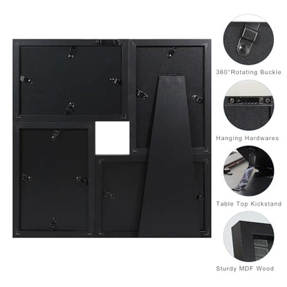 4x6 Picture Frames Collage 1 Pack, 4 Opening Multi Family Photo Collage Frames with Real Glass for Wall Hanging or Tabletop, Black - color: Black
