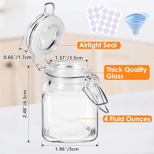 SKOCHE Spice Jars 20 Pack Small 4 oz Glass Jars Spice Jars Herb Jars | Spice Herb Jars with Airtight Hinged Lids, 4oz Glass Jars with Labels and Silicone Funnels Ideal for Spice Herbs - size: Small