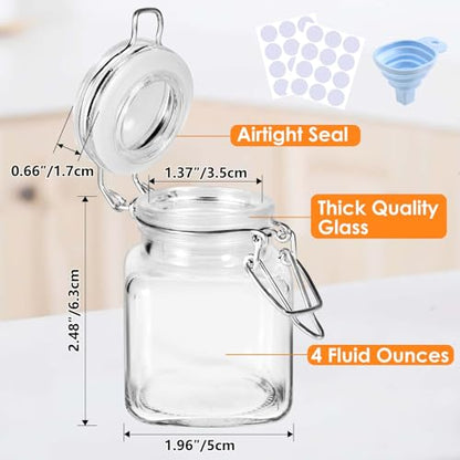 SKOCHE Spice Jars 20 Pack Small 4 oz Glass Jars Spice Jars Herb Jars | Spice Herb Jars with Airtight Hinged Lids, 4oz Glass Jars with Labels and Silicone Funnels Ideal for Spice Herbs - size: Small