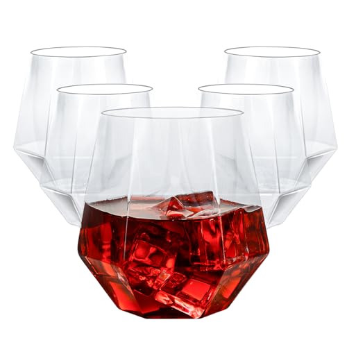 Goodluck 40 PCS 12oz Diamond Stemless Clear Plastic Wine Whiskey Glasses | Disposable Cocktail Glasses, Suitable for Weddings, Birthday Parties, Family Gatherings, Bars, etc - color: Clear