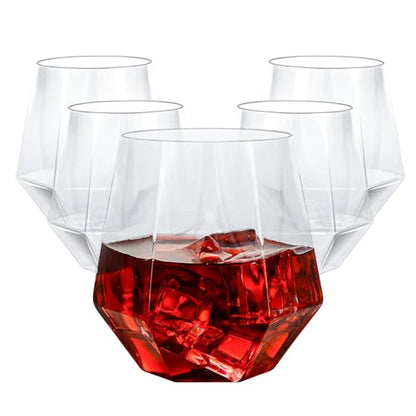 Goodluck 40 PCS 12oz Diamond Stemless Clear Plastic Wine Whiskey Glasses | Disposable Cocktail Glasses, Suitable for Weddings, Birthday Parties, Family Gatherings, Bars, etc - color: Clear
