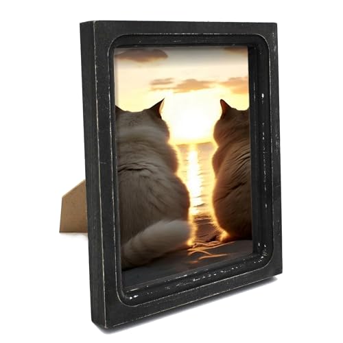 6x8 Picture Frame Made of Solid Wood High Definition Glass Rustic Vintage Designs Small Photo Frame for Tabletop Display and Wall Mounting, Distress Black - color: Distress Black A, size: 6" X 8"