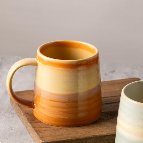15.5oz Large Heavyweight Ceramic Mug, Reactive Glaze (Orange) | 15.5oz Medium-Large, Heavy Weighted Stoneware, Reactive Transmutation Glaze, Microwave & Dishwasher Safe, Gift Box - color: Orange