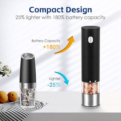 Vzaahu Electric Salt & Pepper Grinder Set Black & White Gorgeous Peppermill, Charging Indicator Light, Type-C Rechargeable, Long-lasting Battery-free, One-hand Operation, Home Cooking, Kitchen