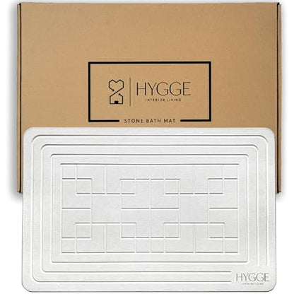 Diatomaceous Earth Stone Bath Mat - Ivory Tile | Modern Fast Dry Bathroom Floor Shower Mat, Quick Drying Premium Luxury Diatomite Spa Stone Gift, Non-Slip Base, 23.6" x 15.4" - color: Ivory Tile