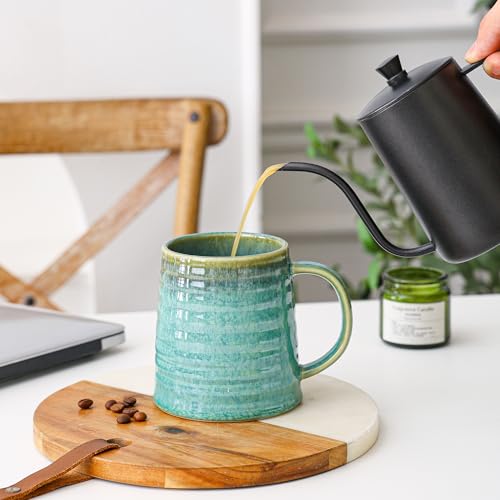 Mkour 23oz Extra Large Ceramic Coffee Mugs, Handmade Cup, Big Tea Cups with Large Handle for Office and Home, Microwave and Dishwasher Safe (Crystal Green) - color: Crystal Green