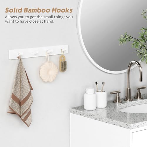 Forbena White Coat Hooks Wall Mount for Hanging 4 Pack, 16 Inch Wood Entryway Coat Rack Wall Mounted Heavy Duty, Modern Large Wall Hooks for Hats Kids Clothes Bags Purses Caps Closet - 16 Hooks - color: Bamboo White