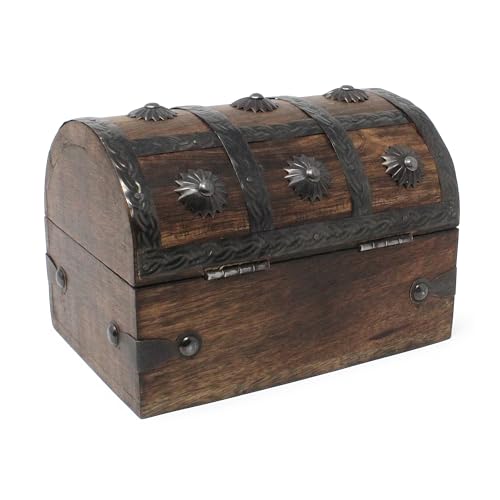 Keepsake Wooden Treasure Chest with Antique Jewelry Lock and Key - Velvet Lined Interior (Medium 6.5 x 4.5 x 4.5) – Decorative Box, Pirate Wooden Chest, Wood Box with Lid - size: Medium 6.5 x 4.5 x 4.5"