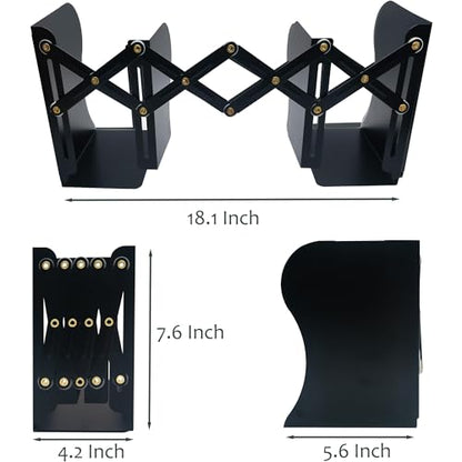 Metal Bookends, Book Ends for Heavy Books, Adjustable Book Holder for Shelves, Book Stopper for Home/School/Office, Extends up to 19 inches, Black - color: Black-new