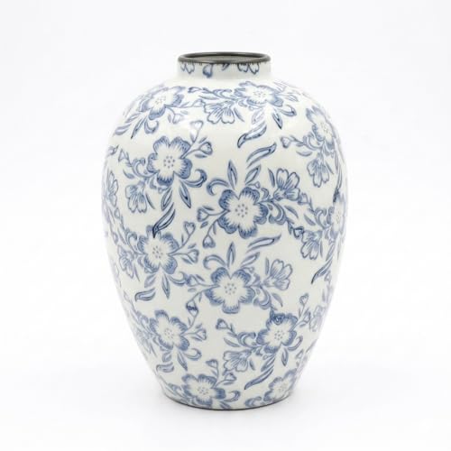 Ceramic Flower Vase, Vintage Ice Crackle Glaze Porcelain Vase for Flower Arrangement, Chinoiserie Style Rustic Farmhouse Vase for Home Table Bookshelf Kitchen Living Room, WhiteBlue 10.5 Inch - color: Whiteblue