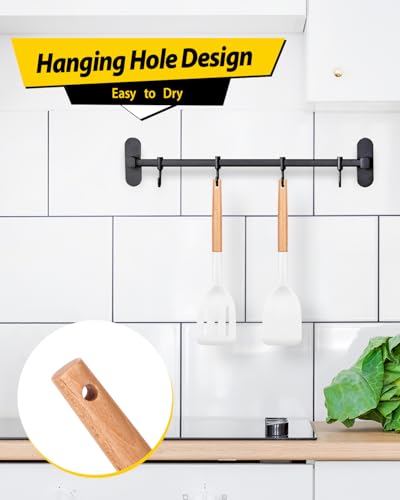 Pack of 2 Silicone Cooking Spatula, Heat Resistant Solid Turner, Non Stick Slotted Spatulas with Wooden Handle,Ideal Wood Kitchen Utensils Set for Frying, Baking, Flipping, Turning (WHITE) - color: White