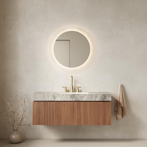 48" Floating Bathroom Vanity with Sink, MURI Wall Mounted Plywood Cabinet, Sintered Stone Countertop, Ceramic Basin with 3 Faucet Hole, Drawer & Door Storage, Pre-Assembled, Light Gray Top Brown Oak - color: Brown Oak,light Gray Top, size: 48"+Light Gray