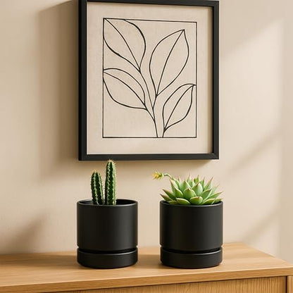 Phoenix Vine 4 Inch Planter Pot with Drainage Hole & Saucer, Deep Water Catch Tray, Straight Cylindrical Round Pot for Plants, Matte Black, Pack of 3, 23-C-R-3 - color: Matte Black, size: 4" (3 Pack)