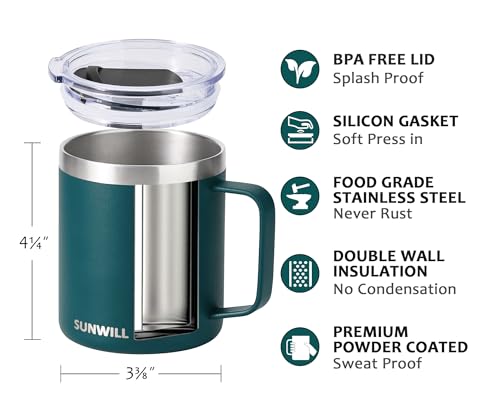 SUNWILL Travel Coffee Mug Set of 2, Insulated Tumbler with Lid, 14 oz Stainless Steel Cup with Handle for Camping, Office, Home, Powder Coated Forest Green & Plum - color: Powder Coated Forest Green & Plum