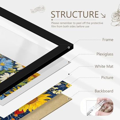 6x6 Picture Frame Sef of 10, Square Photo Frame Collage, Black | Display Pictures 4x4 with Mat or 6 x 6 without Mat, Hanging or Tabletop Display, for Wall Gallery Decor