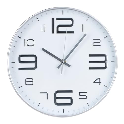 Wall Clock Modern Non-Ticking Battery Operated Wall Clocks Silent Quartz Movement Round Decor Clock Trendy and Practical Simple Style Best Gift for Office/Home/School (White-Silver, 12 inch) - color: White-silver