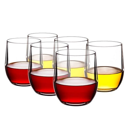 14-ounce Plastic Stemless Wine Glasses, All Purpose Arcylic Glasses, set of 6 Clear Reusable Shatter-resistant Dishwasher Safe - color: Clear