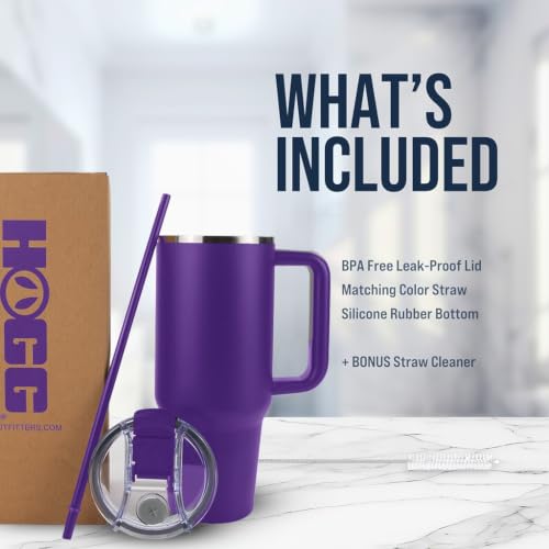 Hogg Big Swig 40oz Tumbler with Handle and Straw - Purple, 40 oz Tumbler, Insulated Cup with Handle, 40oz Water Bottle with Straw, Thermal Cups, Leak Proof Lid, Travel Mugs, Stainless Steel - color: Purple