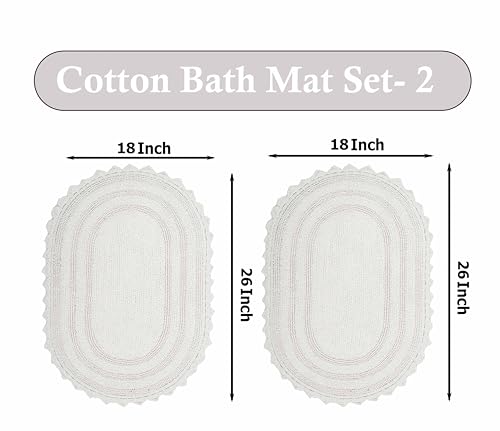 Royal Blaze Crochet Bath Rug 100% Cotton Reversible, 2Pcs 18”x26” White Oval Bath Mat, Washable Plush Bathroom Rug, Tufted Loop Design with Quick-Dry Technology, Machine Washable - color: Soft White, size: 18"x26" + 18"x26" Oval
