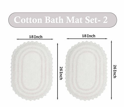 Royal Blaze Crochet Bath Rug 100% Cotton Reversible, 2Pcs 18”x26” White Oval Bath Mat, Washable Plush Bathroom Rug, Tufted Loop Design with Quick-Dry Technology, Machine Washable - color: Soft White, size: 18"x26" + 18"x26" Oval