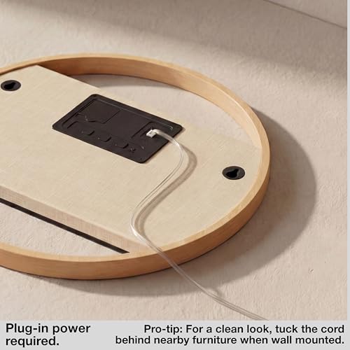 Driini Large Digital Wall Clock -Round Digital Bamboo Wooden Wall Clock with Large Display - LED Wall Clock - Auto-Dimming – Plug in USB with Temperature & Humidity – Large Wall Clock for Living Room.
