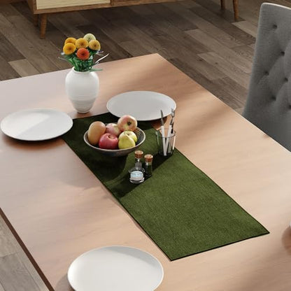 Encasa XO Table Runner 2 Seater, Soft Chenille 13"x36" | Moss green, Woven Rib Texture | Machine Washable | Colorfast & Shrink Resistant | Durable Polyester Yarns - color: Moss Green, size: 13x36 in