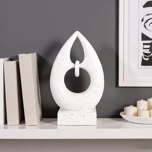 Abstract Teardrop Sculpture, White Speckled Resin, Modern Home Decor Figurine, 9.84in x 5.51in, Tabletop Art Piece