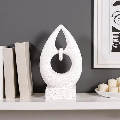 Abstract Teardrop Sculpture, White Speckled Resin, Modern Home Decor Figurine, 9.84in x 5.51in, Tabletop Art Piece