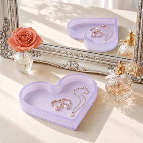 Cute Heart Silicone Jewelry Dish, Soft Ring Holder Tray, Small Trinket Bowl for Keys Earrings Necklace, Aesthetic Home Decoration Gift for Women Girls Mom Best Friend, Purple - color: Purple