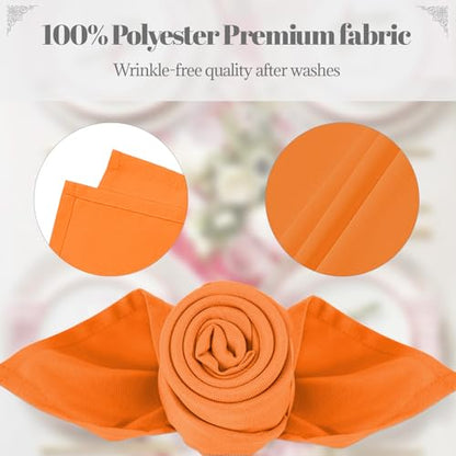 PLOYMONO Orange Cloth Napkins - 8 Pack 17" x 17" Washable Polyester Napkins | Heavy Duty 180 GSM Cloth Napkins with Hemmed Edges - Great for Restaurants, Weddings, Parties, Banquets Dinner - color: Orange
