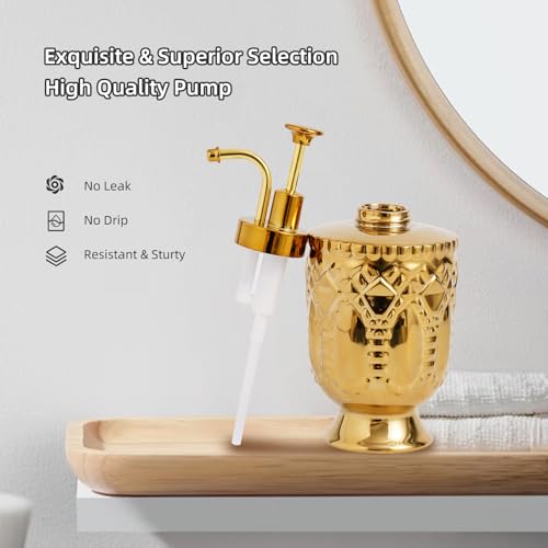 4-Piece Bathroom Accessory Set, Ceramic Bathroom Soap Dispenser Sets, Complete Gold Bath Decor Include Soap Dispenser, Toothbrush Holder, Tumblers,Soap Dish