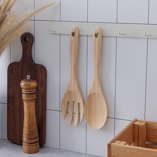 13 Inch Large Premium Bamboo Salad Tongs - Eco Friendly Wooden Serving cooking Spoons,Big Salad hands, 2 pcs kitchen Utensils set - Salad Tosser Forks - Giant Wood Salad Servers - color: Natural Bamboo