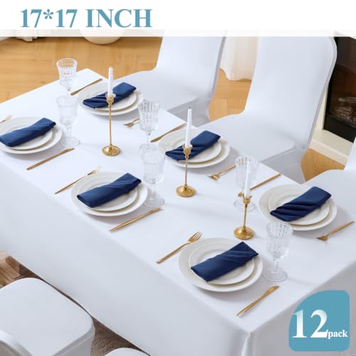 VidaFete Navy Blue Cloth Napkin, 17 x 17 Inch Polyester Napkins Set of 12 | Polyester Napkins Cloth Reusable & Wrinkle-Resistant Dinner Napkins for Weddings, Banquets, Parties, Hotels and Restaurants - color: Navy Blue, size: 17" x 17" (Set of 12)