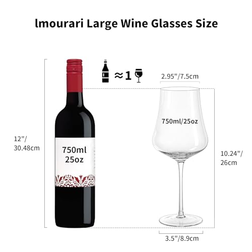 Large Wine Glasses Set of 4, 25oz | Lead-Free Hand Blown Crystal, Dishwasher Safe, Elegant Tall Stem, Wedding Anniversary Party Christmas, Nice Gift Box - size: 25oz - 4 PCS