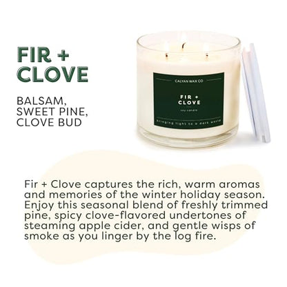 Calyan Wax Co. Fir & Clove 3 Wick Scented Candle - 43 Hour Burn | Made in the USA Luxury Clean Soy Wax Candles - Long Lasting Large Glass Jar Candle for Home - 3 Wicks - 14.9oz - color: Fir + Clove