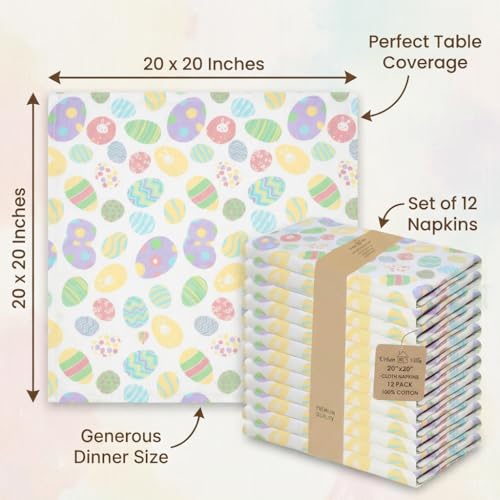 Urban Villa Cloth Napkins Cotton 20x20 (Set of 12) Egg Print - color: 006 Easter Print, size: 20" x 20" (Set of 12)