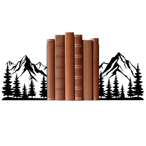 Metal Bookends Mountain Bookends Decorative Modern Book Ends for Shelves Bookshelf Home Office Desk Decorative Shelf Stoppers for Books Space-Saving Desk Organizer - style: Mountain Decorative Bookends