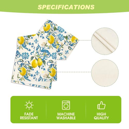 Artoid Mode Blue Lemon Iris Spring Place Mats 12x18 Inch Set of 4 and Table Runner 13x72 Inch