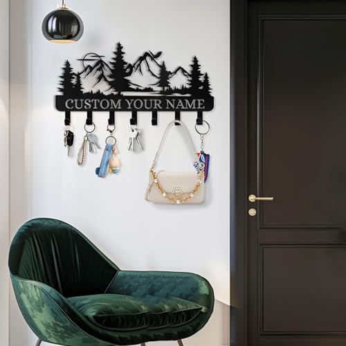 Personalized Key Holder for Wall | Metal Key Holder Hooks Organizer Rack | Mountain Key Holder Wall Mount | Key Hooks on Wall | Key Hanger Wall Hanging for Kitchen Bedroom Hallway Office - color: 01 Mountain