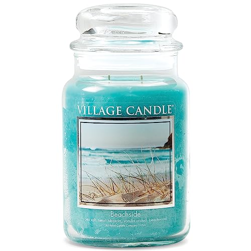 Village Candle Beachside Large Glass Apothecary Jar Scented Candle, 21.25 oz, Light Blue - color: Light Blue