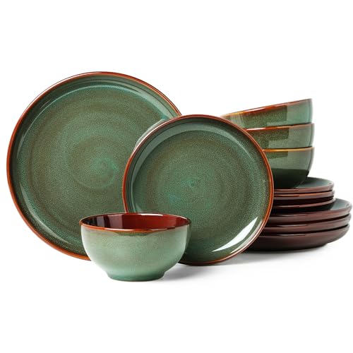 Stoneware Dinnerware Sets, Ceramic Plates and Bowls Set, Microwave & Dishwasher Safe Kitchen Dishes, Modern Dinner Salad Plates | Cereal Bowls, Dishware Sets Service for 4 Sage Green | Stoneware Dishware sets, Microwave & Dishwasher Safe, Cereal Bowls and