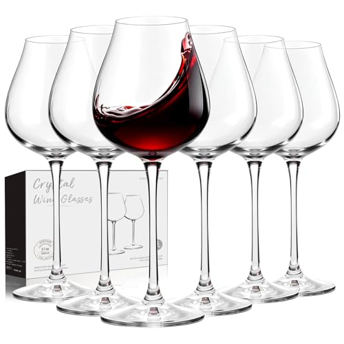 GENICOOK 17 oz Red Wine Glasses Set of 6 – Hand Blown Lead-Free Crystal Glassware with Long Stem, Elegant Clear Wine Glasses for Parties, Weddings & Celebrations - size: 17 OZ