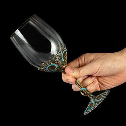 Wine Glasses Clear Handcrafted Champagne Glasses Red Wine Glasses Set Of 2 | Enamel Floral Goblets In Blue, Handcrafted Design, Set Of 2, Perfect For Champagne And Red Wine - color: Blue/ 2 set (gift box)