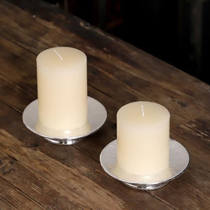 Metallic Silver Ceramic Candle Plate and Jewelry Dish Set of 2, 5" Diameter - color: Silver